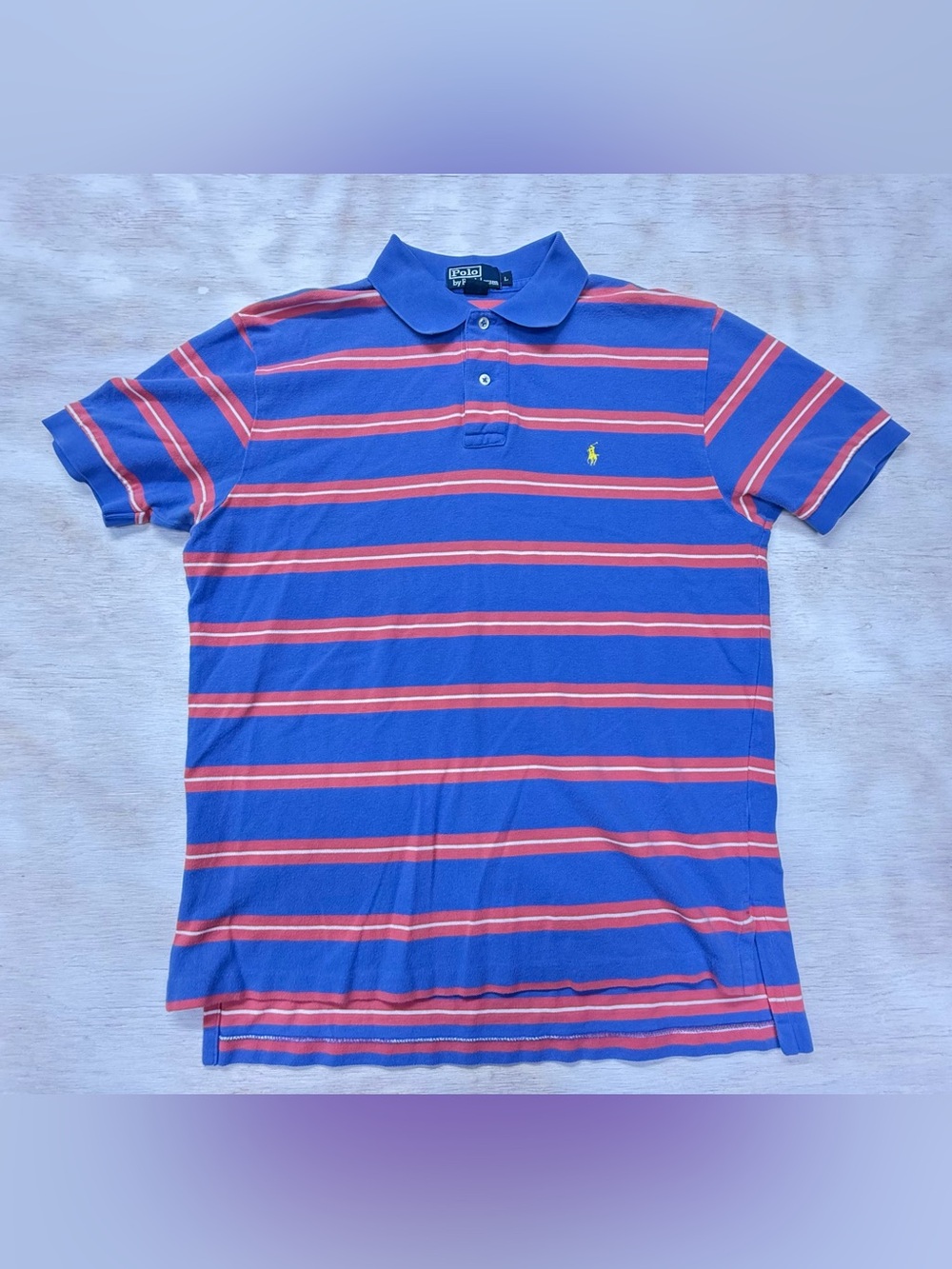 Polo by Ralph Lauren Blue & Coral Striped Men’s Large Polo Shirt